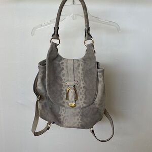 GILI Leather Convertible Backpack Bag in Snow Leopard